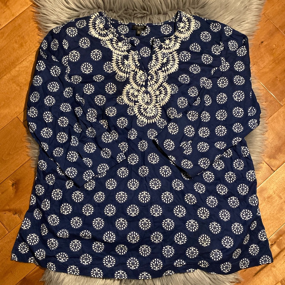 Talbots Embroidered 3/4 Sleeve Tunic Blouse Sz 2X